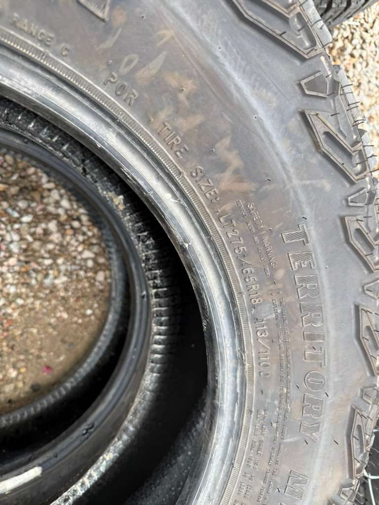LT275/65R18 Pair (2 Used Tires) Goodyear Wrangler Territory MT