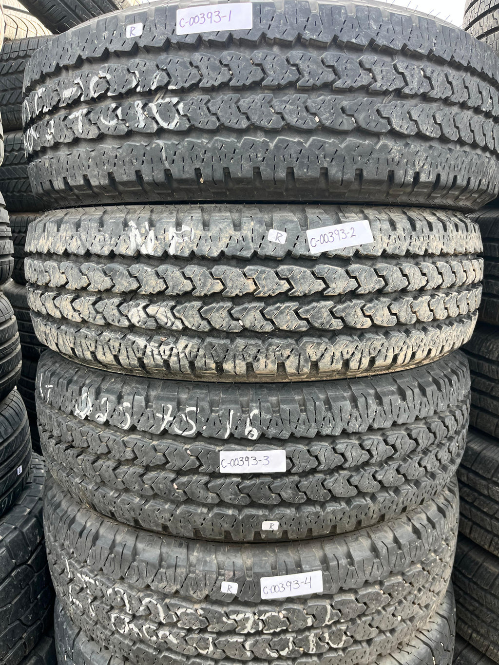 LT225/75R16 Set (4 Used Tires) Firestone Transforce AT2