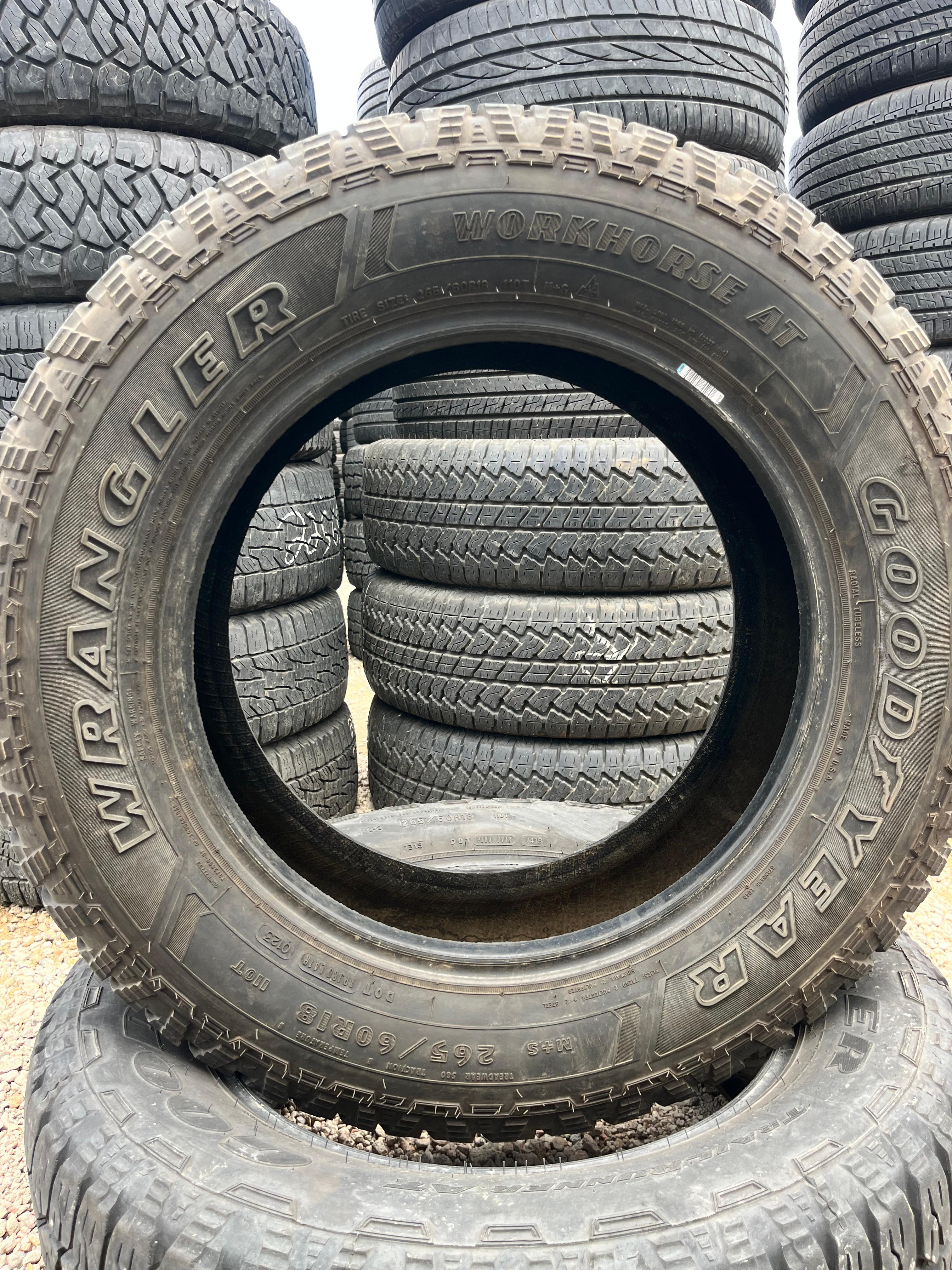 265/60R18 Pair (2 Used Tires) Goodyear Wrangler WorkHorse