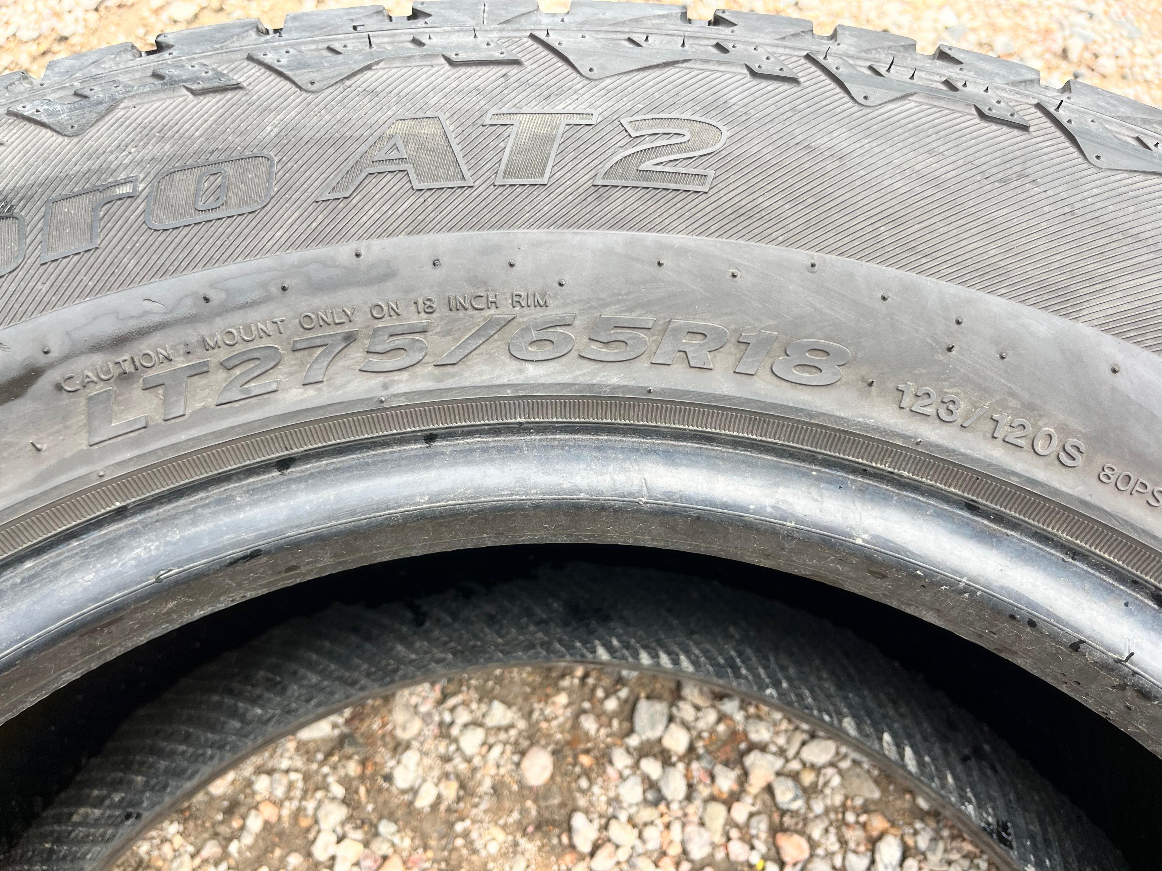 LT275/65R18 Pair (2 Used Tires) Hankook Dynapro AT2