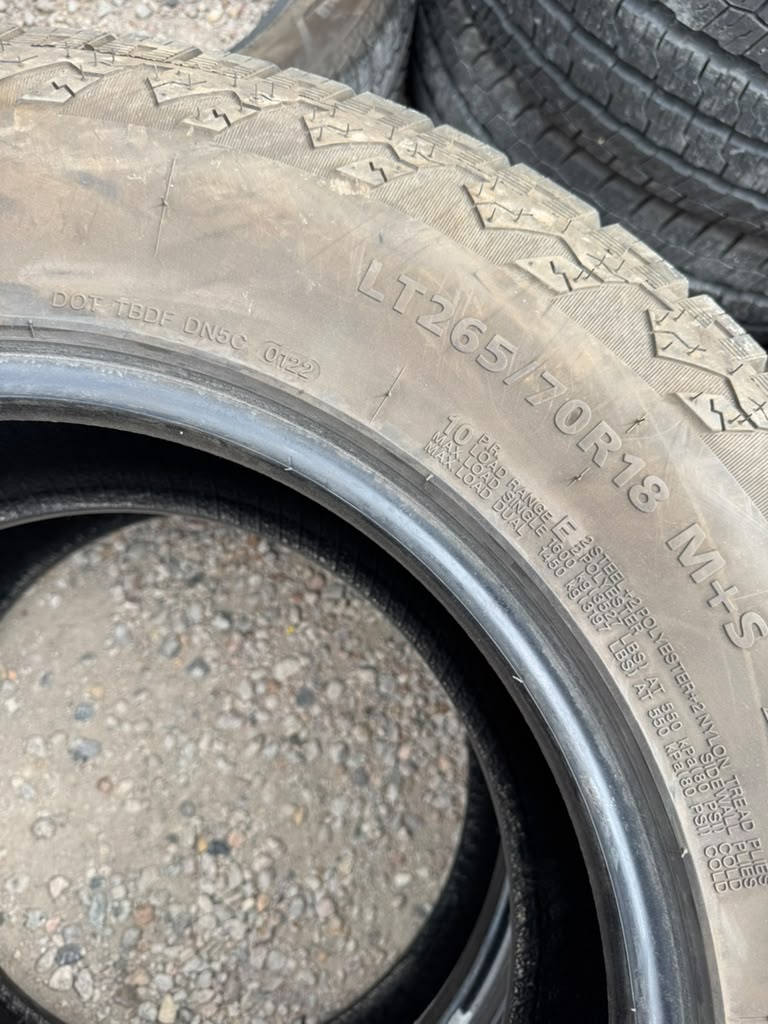 LT265/70R18 Pair (2 Used Tires) Delinte DX-10