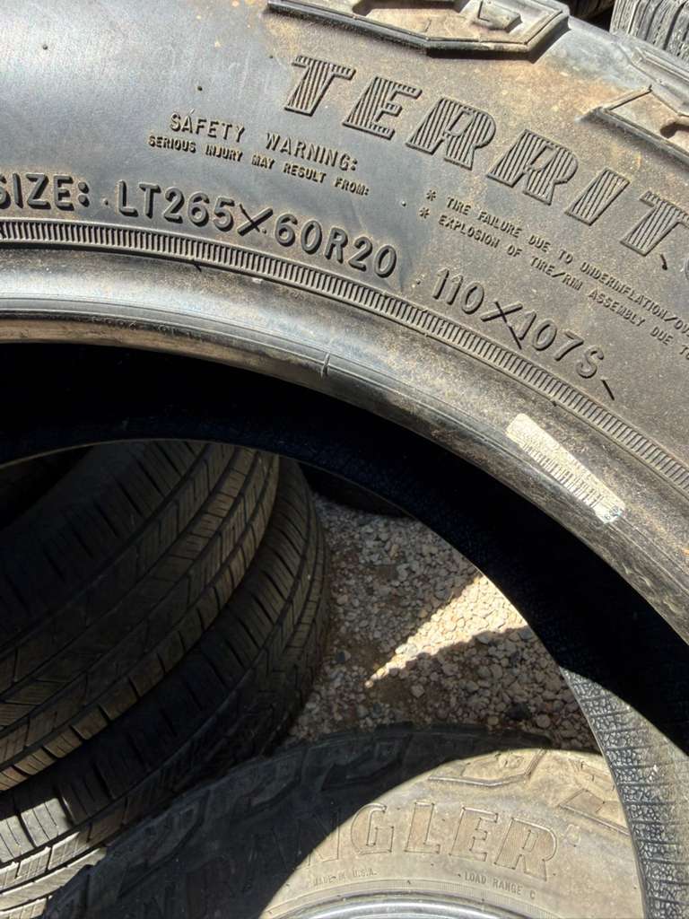 LT265/60R20 Pair (2 Used Tires) Goodyear Wrangler Territory MT