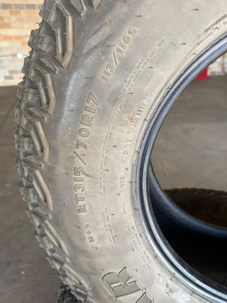 LT315/70R17 Set (4 Used Tires) Goodyear Wrangler Territory MT