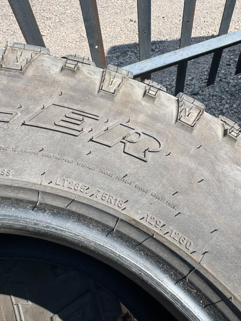 LT285/75R18 Pair (2 Used Tires) Goodyear Wrangler DuraTrac