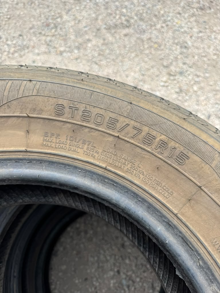 ST205/75R15 Set (4 Used Tires) Power King Towmax STR - 📍 Commerce City